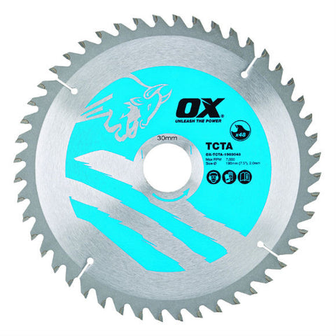 OX Alu/Plastic/Laminate Cutting Circular Saw Blade 190/30mm, 48 Teeth TCG - Extra Fine Finish